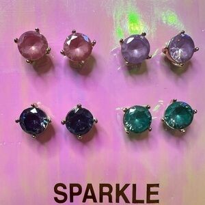 4 pair Multicolor rhinestone Stud Earrings Set